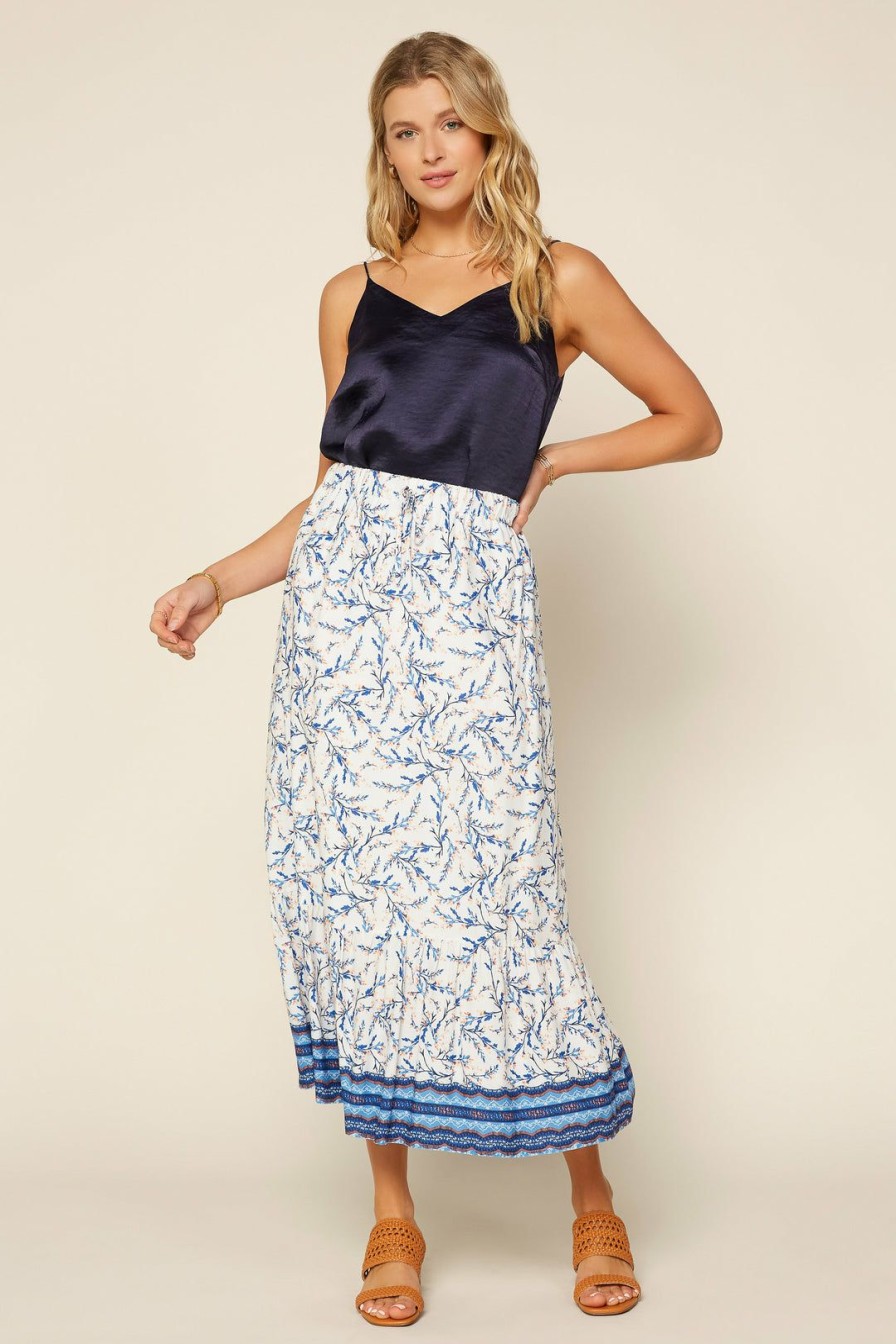 Clothing Skies Are Blue | Skies Are Blue Clothing Navy Botanical Midi Skirt Blue-Off White