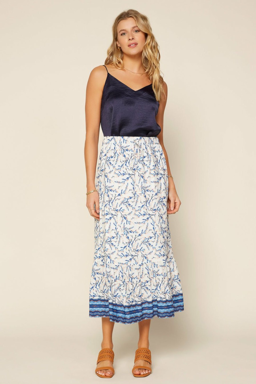 Clothing Skies Are Blue | Skies Are Blue Clothing Navy Botanical Midi Skirt Blue-Off White