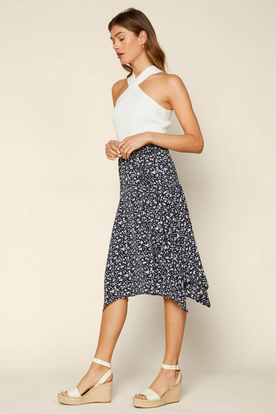 Clothing Skies Are Blue | Skies Are Blue Skirts Floral Handerkerchief Skirt Black-Lavender