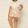 Plus Size Skies Are Blue | Skies Are Blue Clothing Plus Size Floral Linen Shorts Ivory-Coral