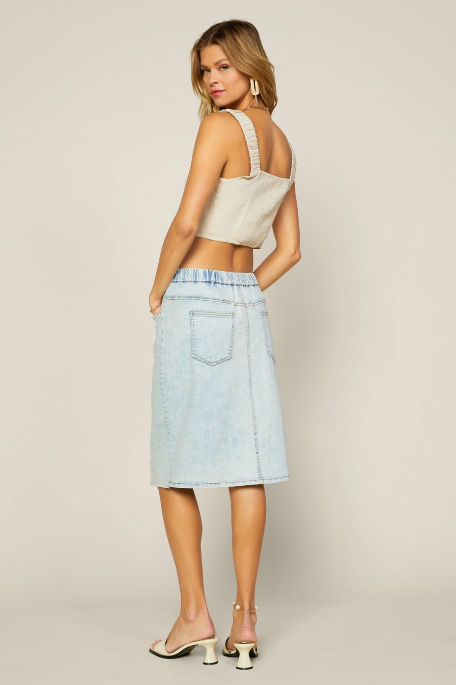 Clothing Skies Are Blue | Skies Are Blue New In Clothing Midi Denim Skirt Light Denim