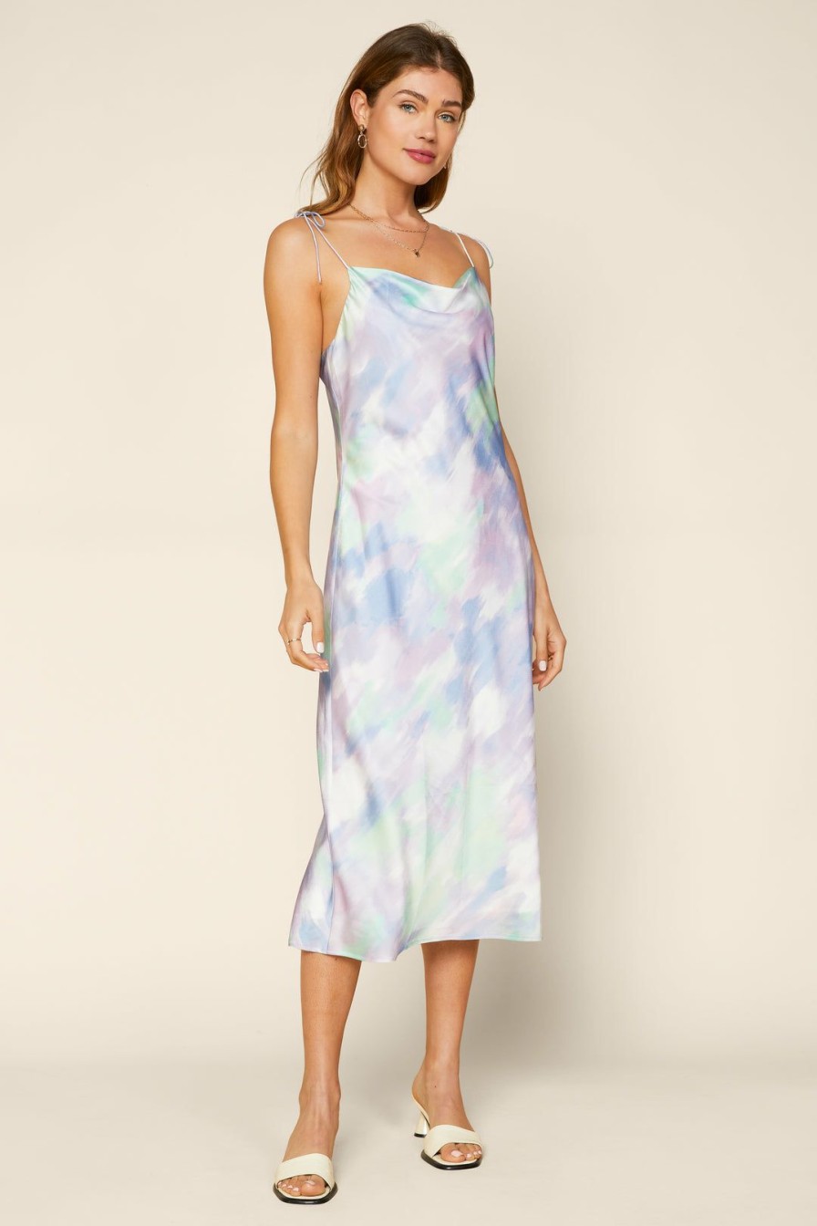 Clothing Skies Are Blue | Skies Are Blue Clothing Tie Dye Satin Cowl Dress Lavender Mint