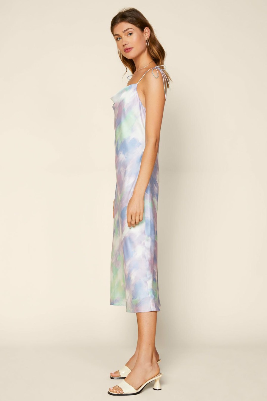 Clothing Skies Are Blue | Skies Are Blue Clothing Tie Dye Satin Cowl Dress Lavender Mint