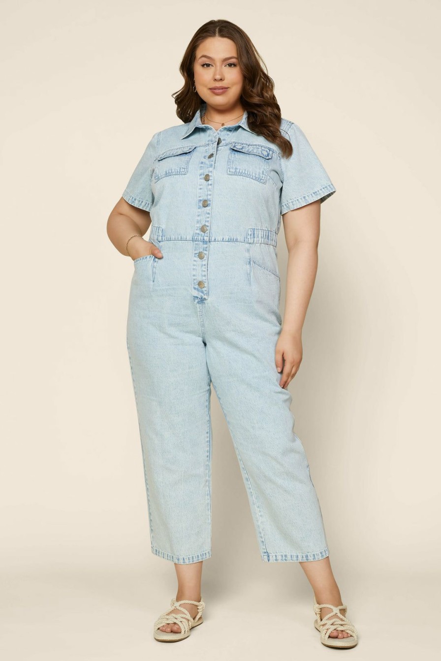 Clothing Skies Are Blue | Skies Are Blue Plus Size Denim Utility Jumpsuit Light Denim