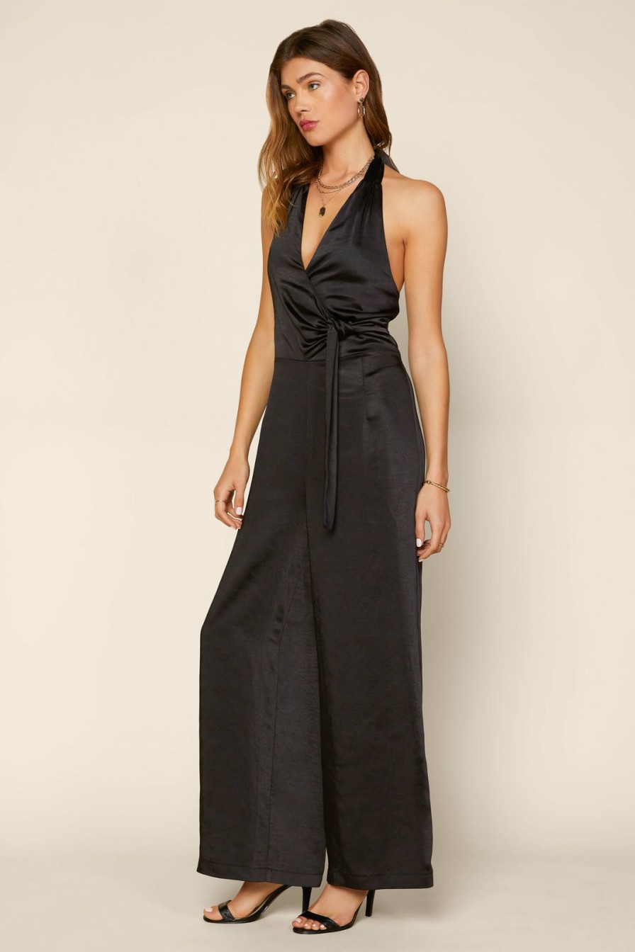 Clothing Skies Are Blue | Skies Are Blue Satin Halter Jumpsuit Jumpsuits Black