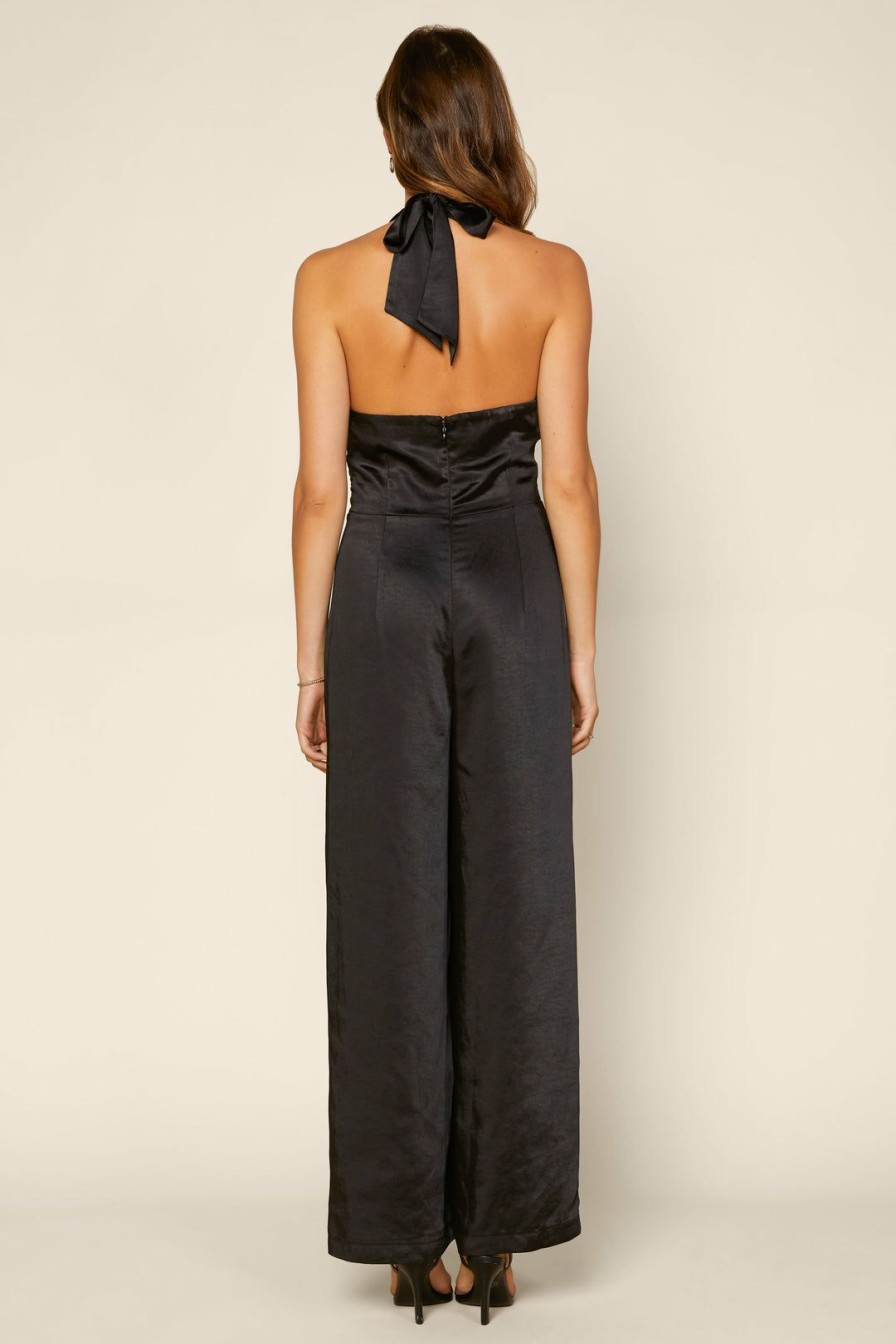 Clothing Skies Are Blue | Skies Are Blue Satin Halter Jumpsuit Jumpsuits Black