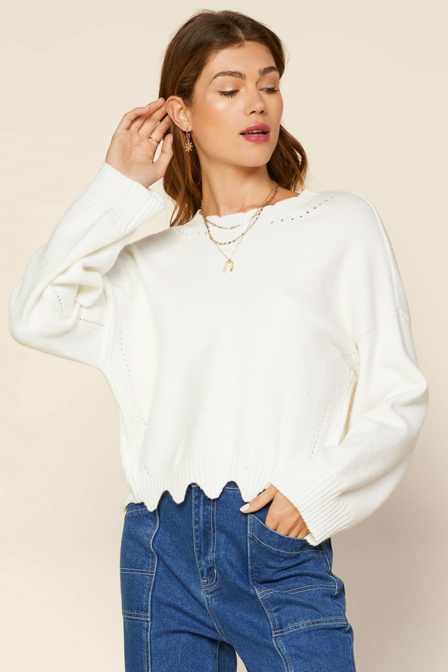 Clothing Skies Are Blue | Skies Are Blue Raya Scallop Trimmed Sweater Clothing White