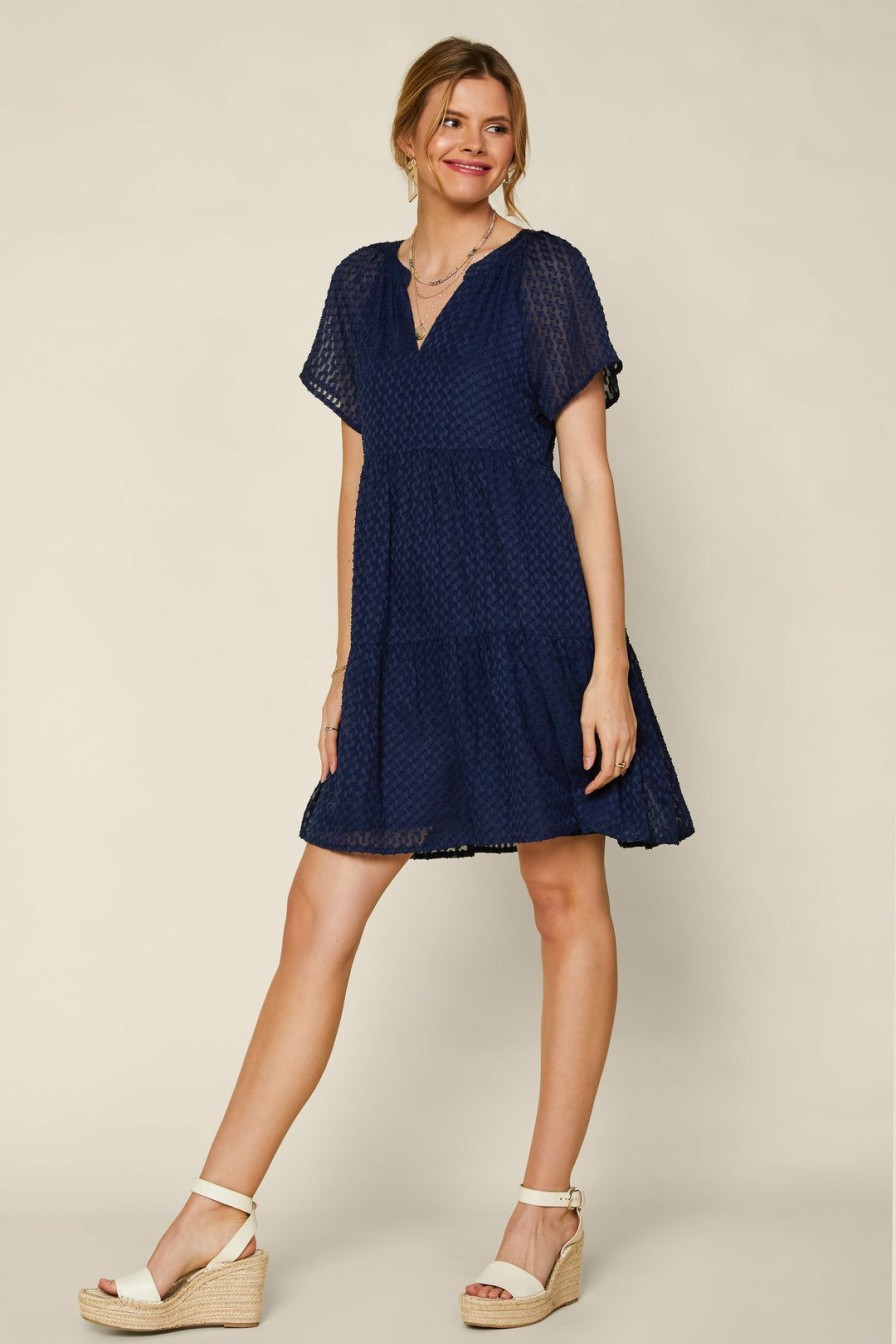 Clothing Skies Are Blue | Skies Are Blue New In Clothing Textured Babydoll Dress Navy