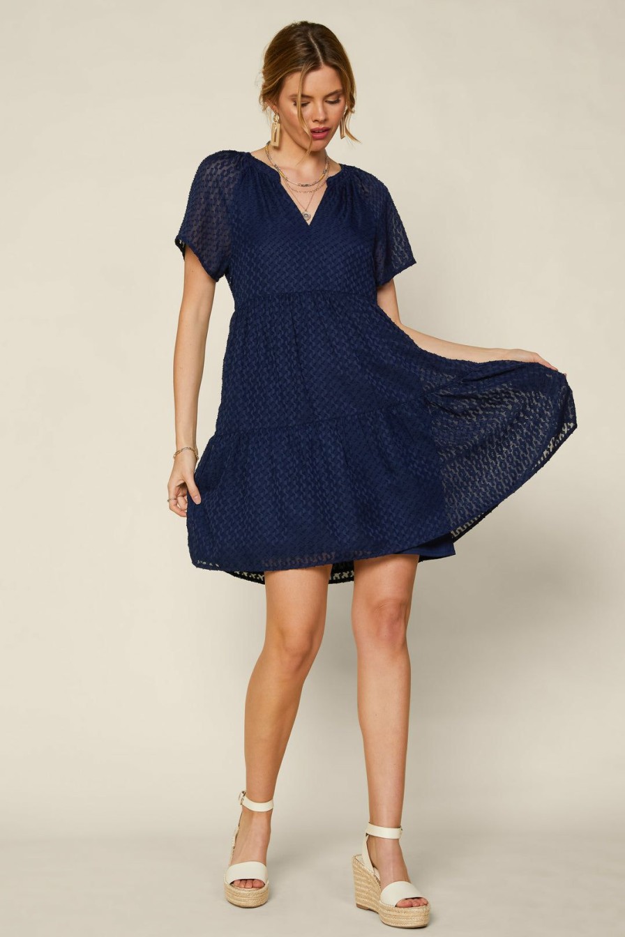 Clothing Skies Are Blue | Skies Are Blue New In Clothing Textured Babydoll Dress Navy