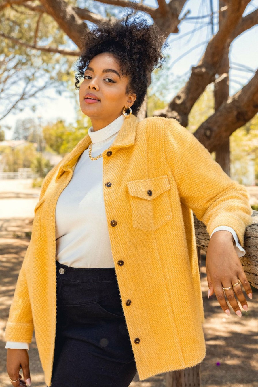 Plus Size Skies Are Blue | Skies Are Blue Plus Size Myra Button Down Shacket Clothing Honey Gold