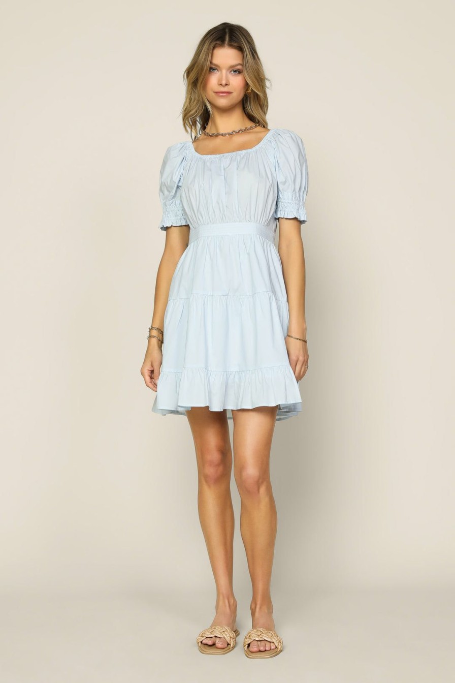 Clothing Skies Are Blue | Skies Are Blue Puffed Sleeve Mini Dress New In Clothing Ice Blue