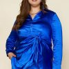 Plus Size Skies Are Blue | Skies Are Blue Clothing Plus Size Front Tie Satin Top Cobalt