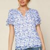 Clothing Skies Are Blue | Skies Are Blue Sweet Floral Ruffled Top White-Cobalt