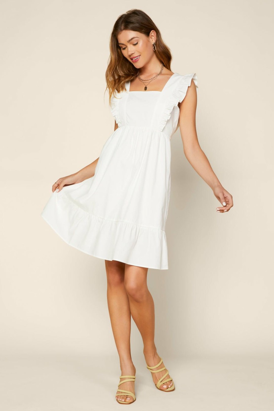 Clothing Skies Are Blue | Skies Are Blue Greta Ruffled Tie Back Dress Dresses Fence White