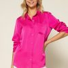 Clothing Skies Are Blue | Skies Are Blue Clothing Satin Button Down Shirt Hot Flamingo