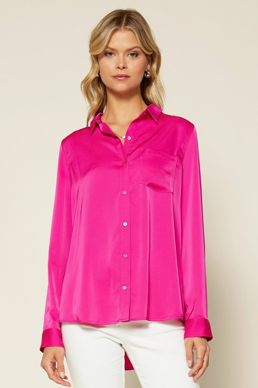 Clothing Skies Are Blue | Skies Are Blue Clothing Satin Button Down Shirt Hot Flamingo