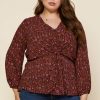 Plus Size Skies Are Blue | Skies Are Blue Plus Size Floral Motif Blouse Burgundy