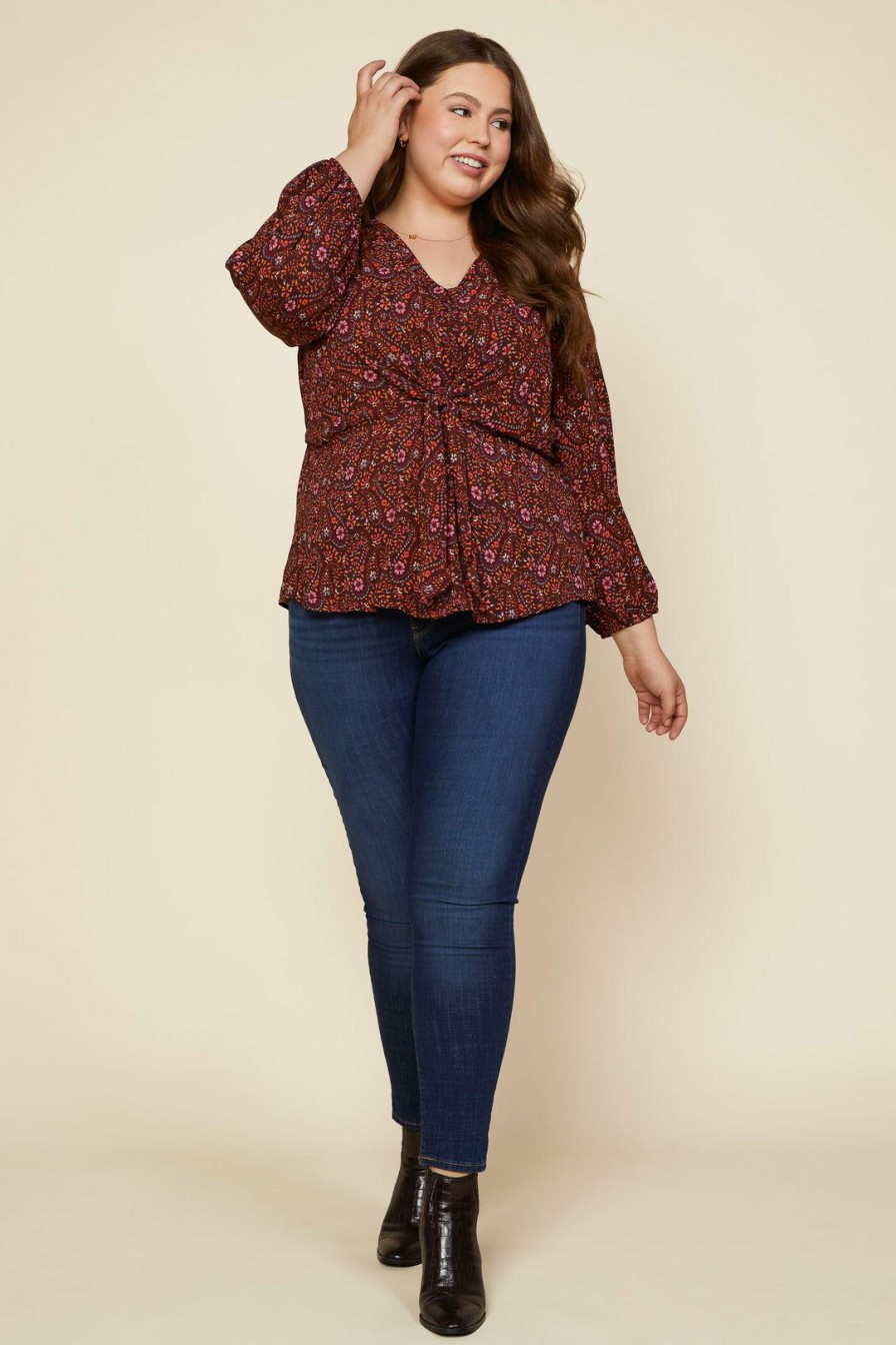 Plus Size Skies Are Blue | Skies Are Blue Plus Size Floral Motif Blouse Burgundy