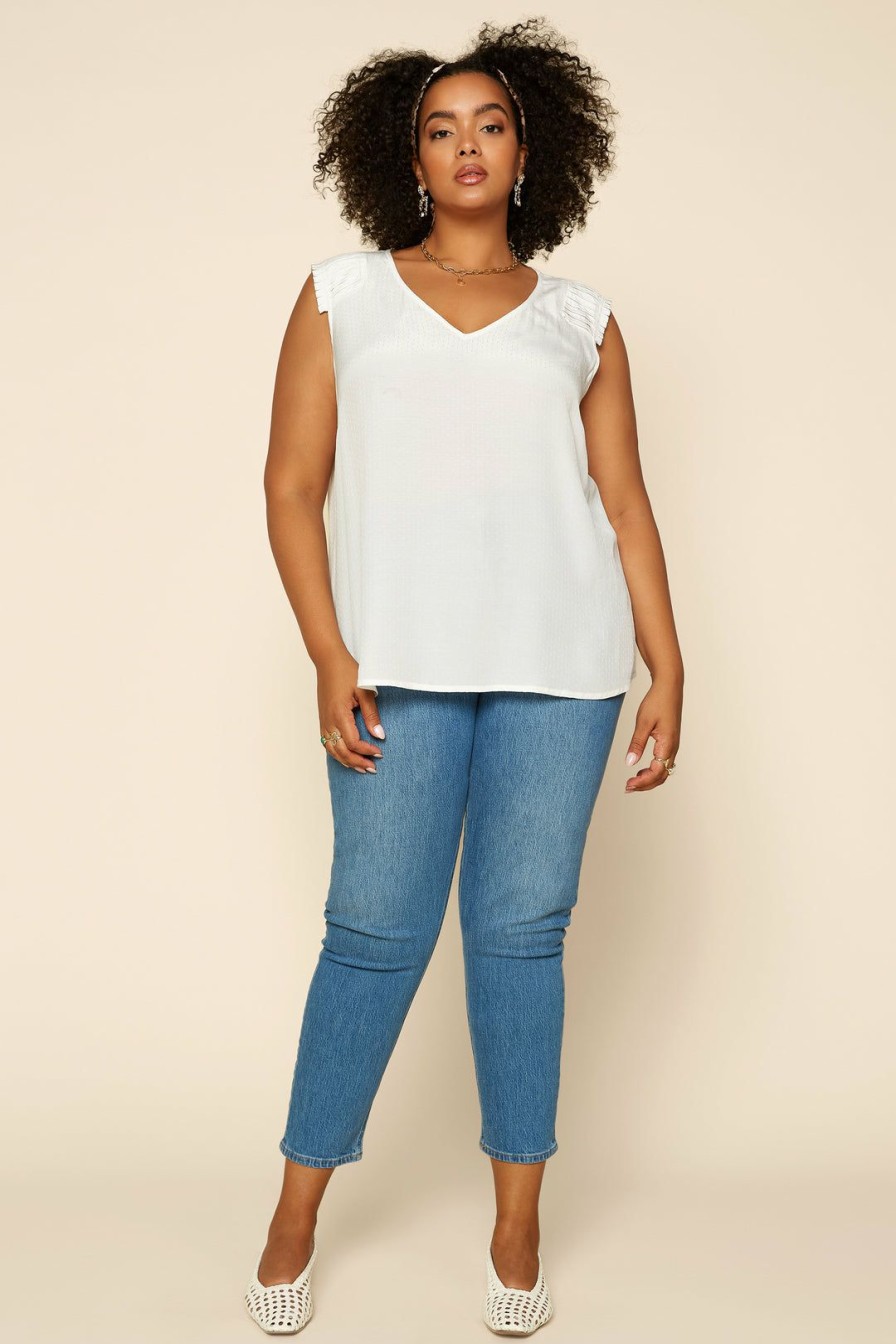 Plus Size Skies Are Blue | Skies Are Blue Plus Size Pleated Shoulder Top White