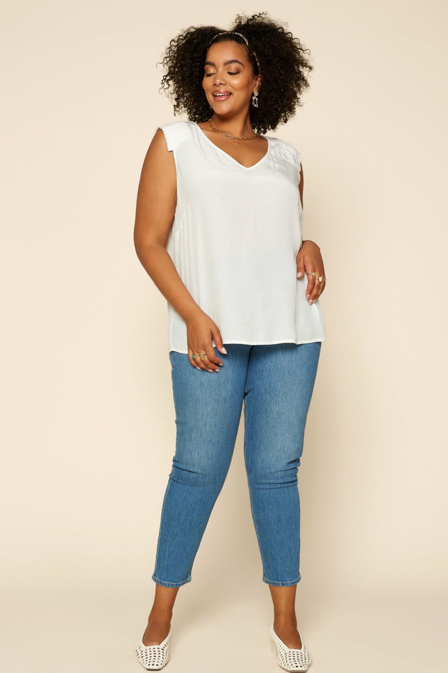 Plus Size Skies Are Blue | Skies Are Blue Plus Size Pleated Shoulder Top White