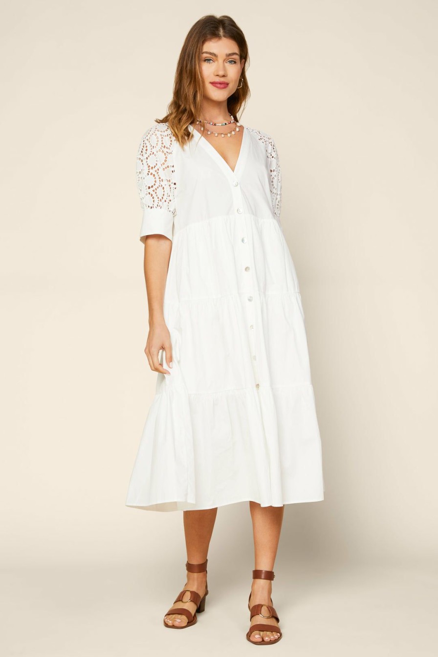 Clothing Skies Are Blue | Skies Are Blue Lace Ruffled Midi Dress Clothing White