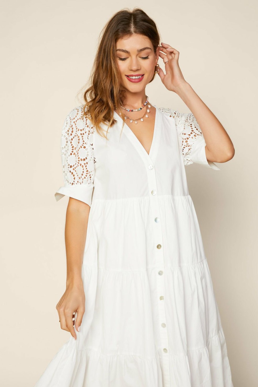 Clothing Skies Are Blue | Skies Are Blue Lace Ruffled Midi Dress Clothing White