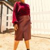 Plus Size Skies Are Blue | Skies Are Blue Plus Size Carissa Vegan Leather Midi Skirt Clothing Burgundy