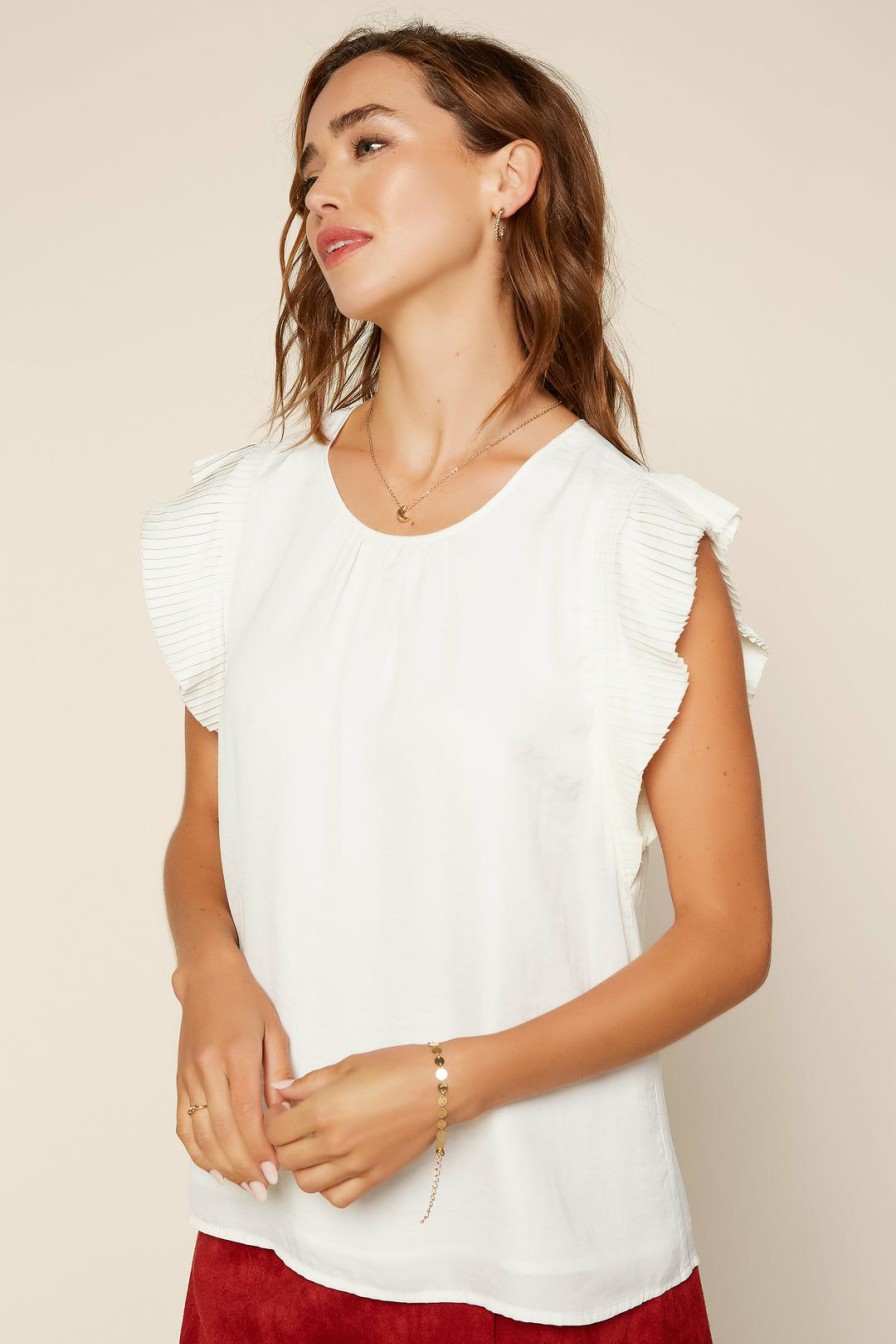 Clothing Skies Are Blue | Skies Are Blue Clothing Pleated Short Sleeve Top Ivory