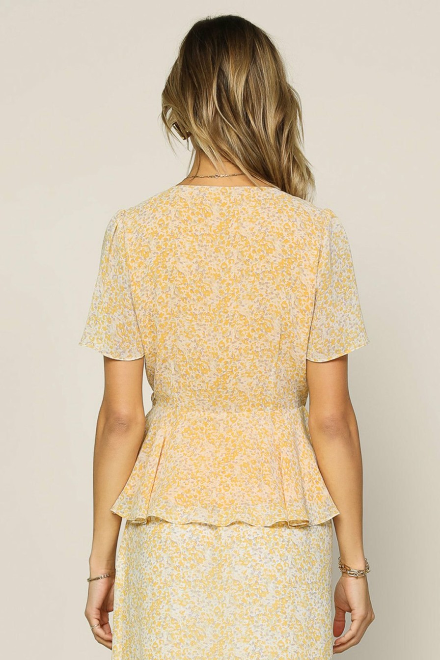 Clothing Skies Are Blue | Skies Are Blue Floral Ruffled Wrap Top New In Clothing Ivory Yellow