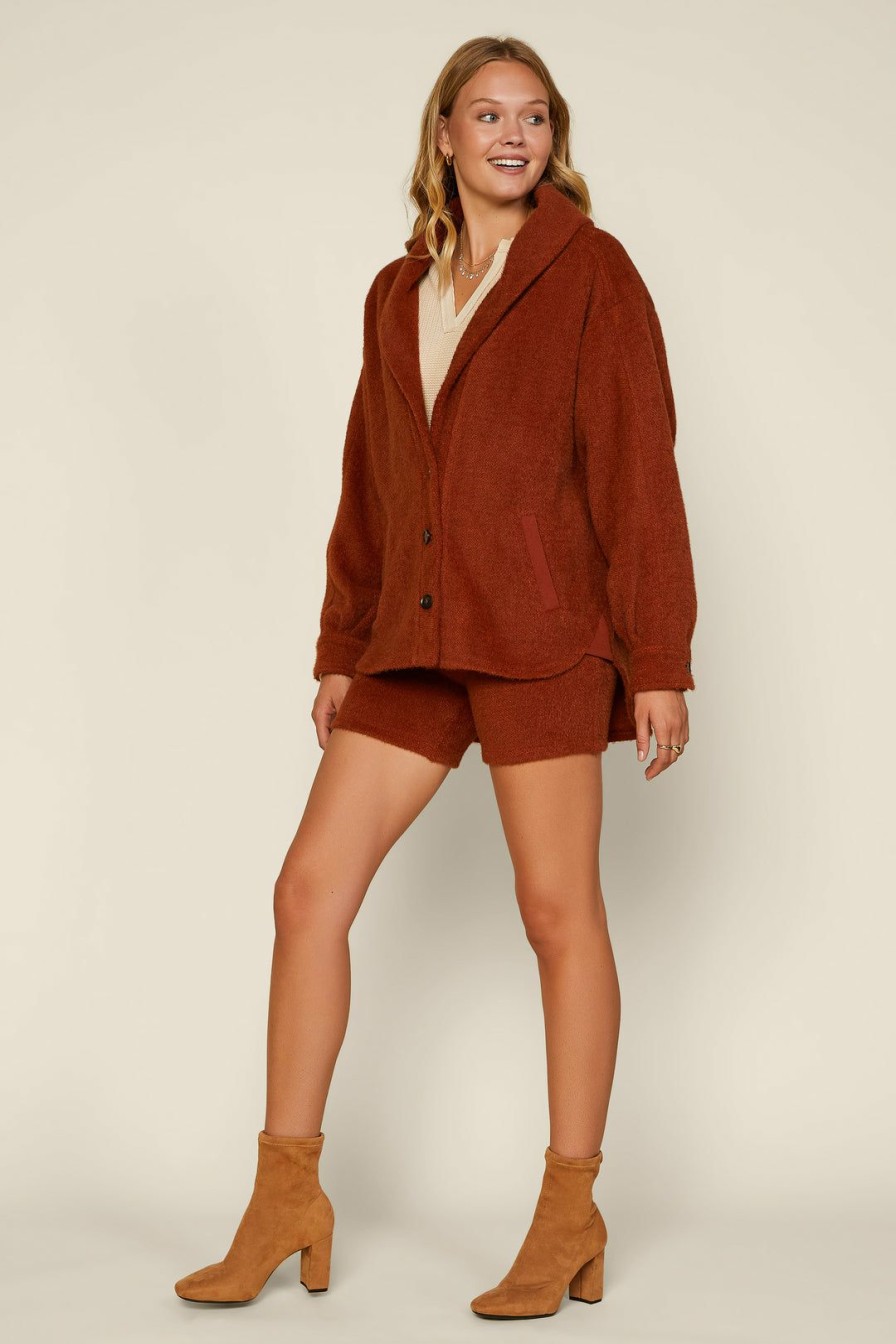 Clothing Skies Are Blue | Skies Are Blue Textured Knit Jacket Clothing Cognac Rust