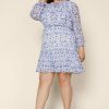 Plus Size Skies Are Blue | Skies Are Blue Plus Size Sweet Floral Mini Dress White-Cobalt