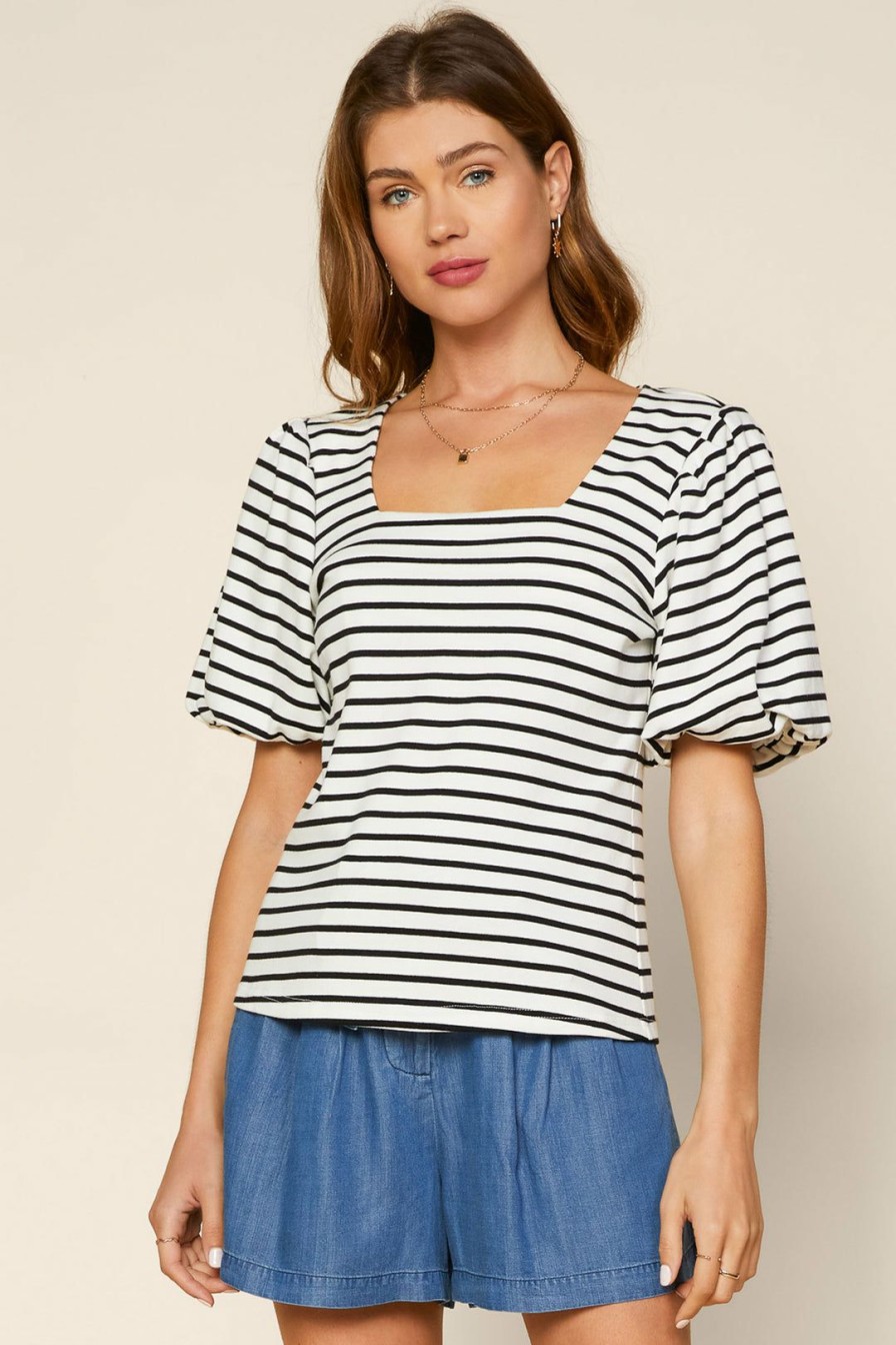 Clothing Skies Are Blue | Skies Are Blue Alia Striped Square Neck Top Black White