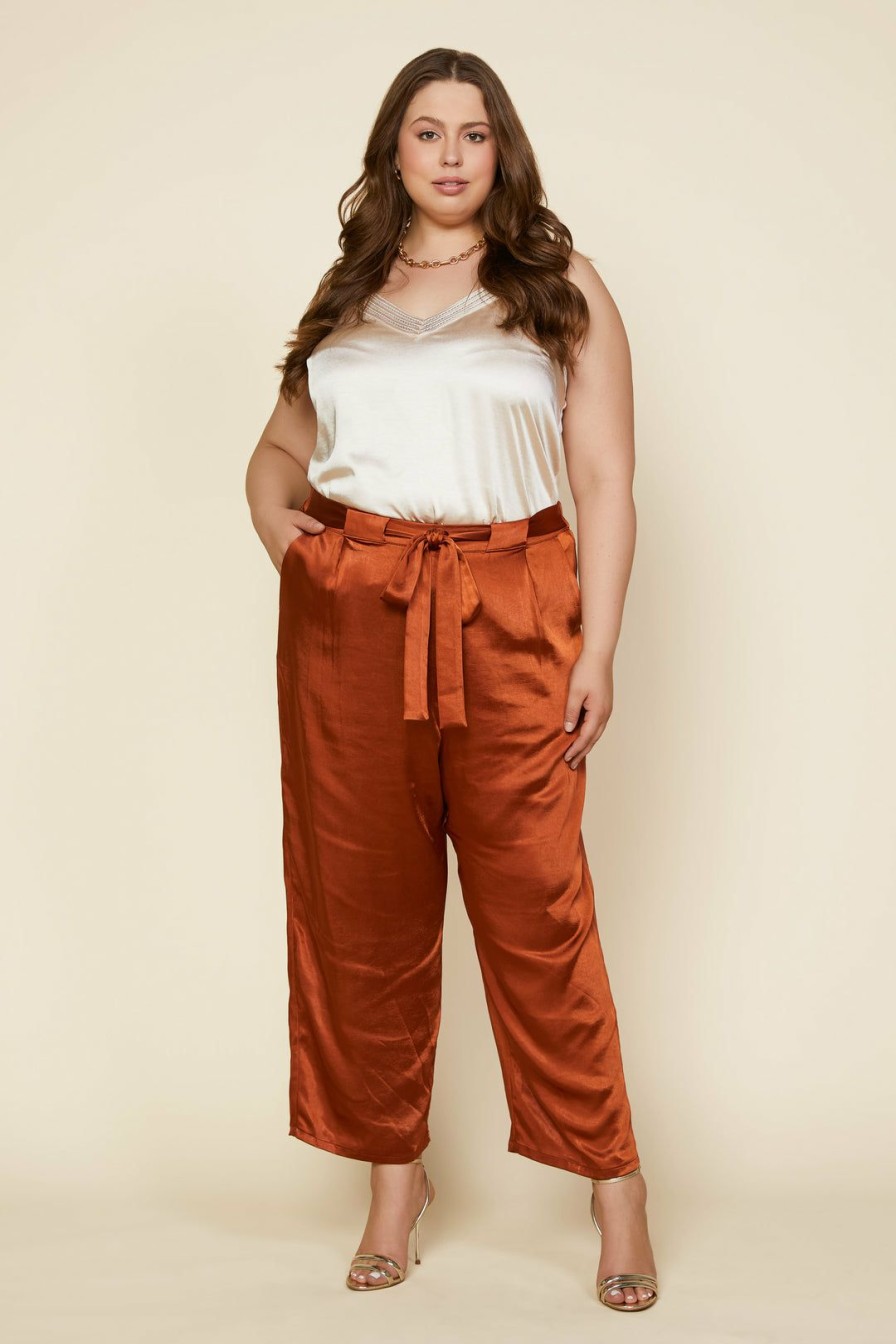 Clothing Skies Are Blue | Skies Are Blue Plus Size Wide Leg Satin Pants Clothing Rust