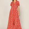 Clothing Skies Are Blue | Skies Are Blue New In Clothing Floral Print Maxi Shirt Dress Red Floral