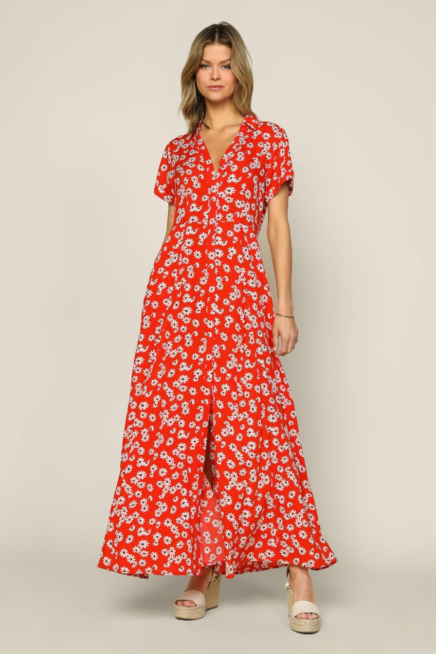 Clothing Skies Are Blue | Skies Are Blue New In Clothing Floral Print Maxi Shirt Dress Red Floral