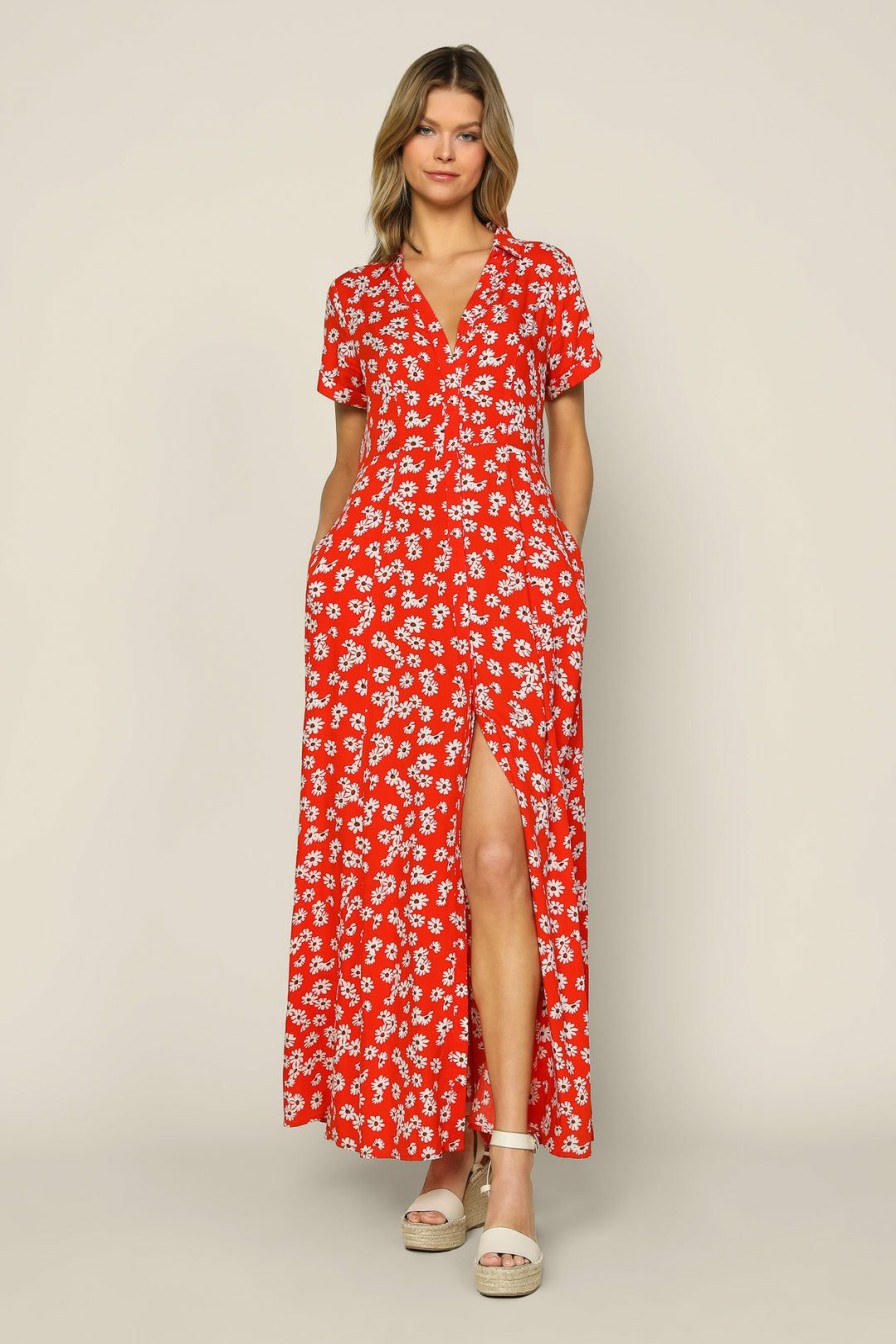 Clothing Skies Are Blue | Skies Are Blue New In Clothing Floral Print Maxi Shirt Dress Red Floral