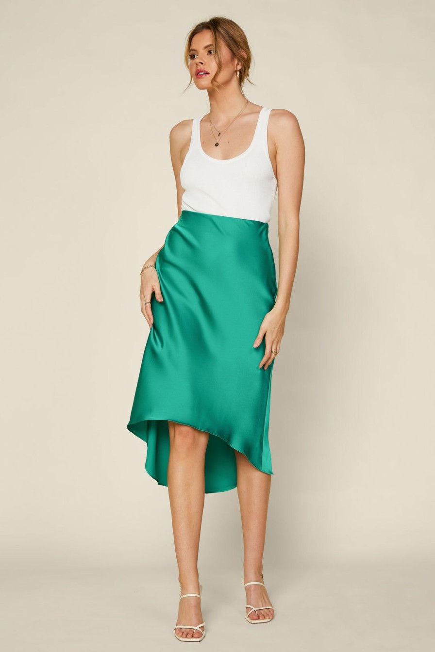 Clothing Skies Are Blue | Skies Are Blue High Low Satin Midi Skirt Kelly-Green