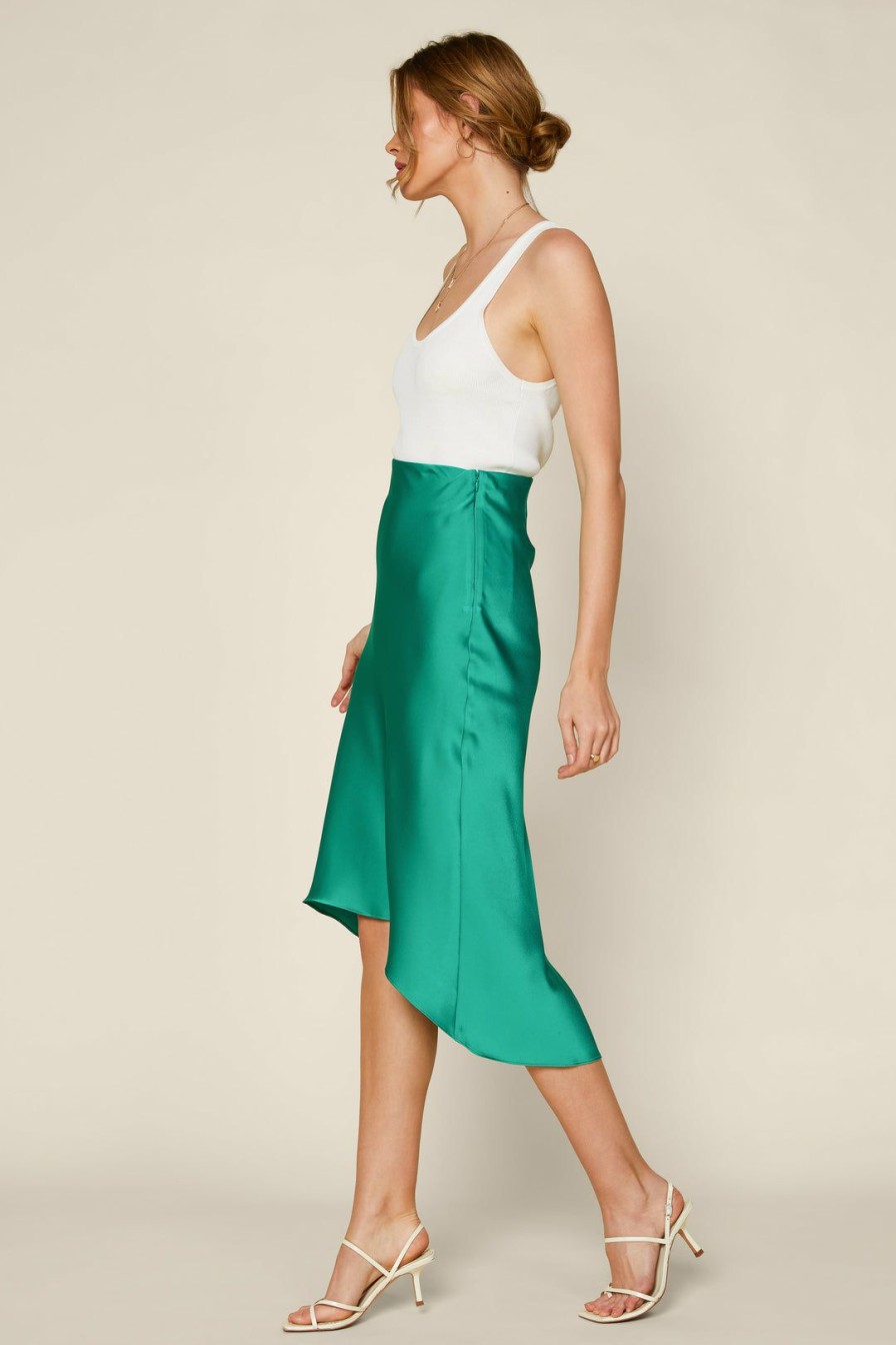 Clothing Skies Are Blue | Skies Are Blue High Low Satin Midi Skirt Kelly-Green