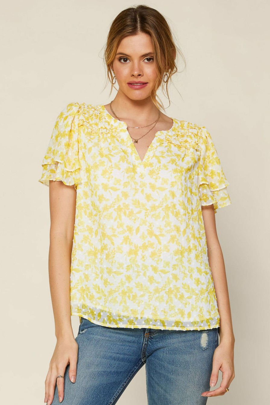 Clothing Skies Are Blue | Skies Are Blue Sweet Floral Ruffled Top White-Yellow