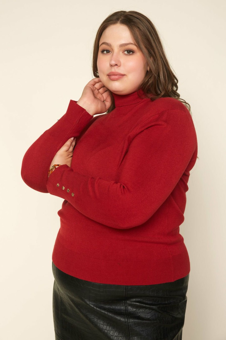 Plus Size Skies Are Blue | Skies Are Blue Plus Size Turtleneck Button Sleeve Top Rust