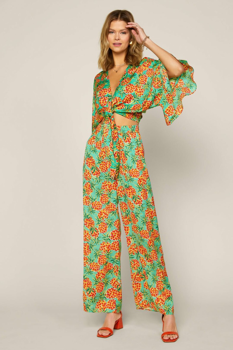 Clothing Skies Are Blue | Skies Are Blue Tropical Palazzo Pants Green Orange