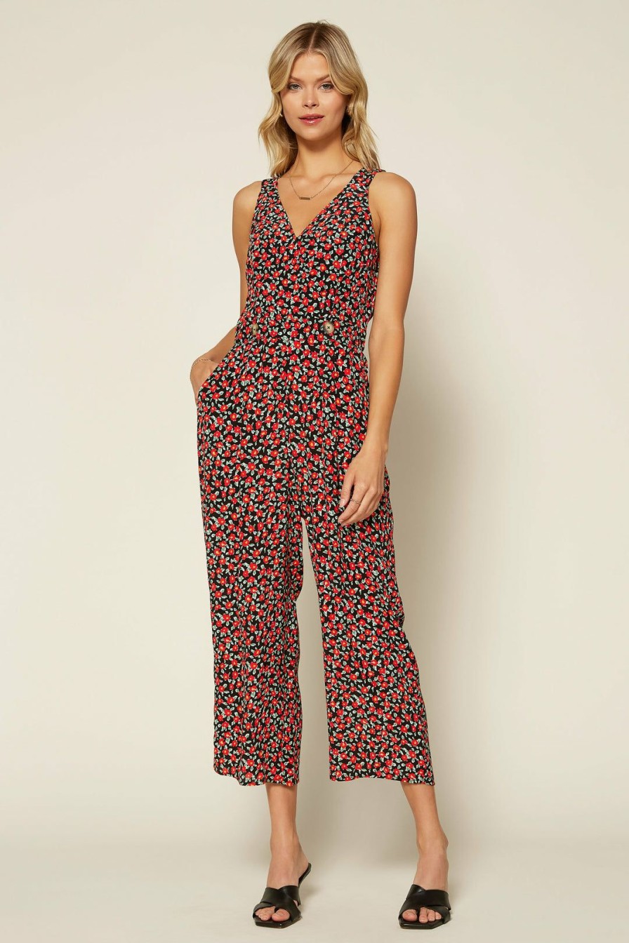 Clothing Skies Are Blue | Skies Are Blue Clothing Ditsy Floral Jumpsuit Black-Red