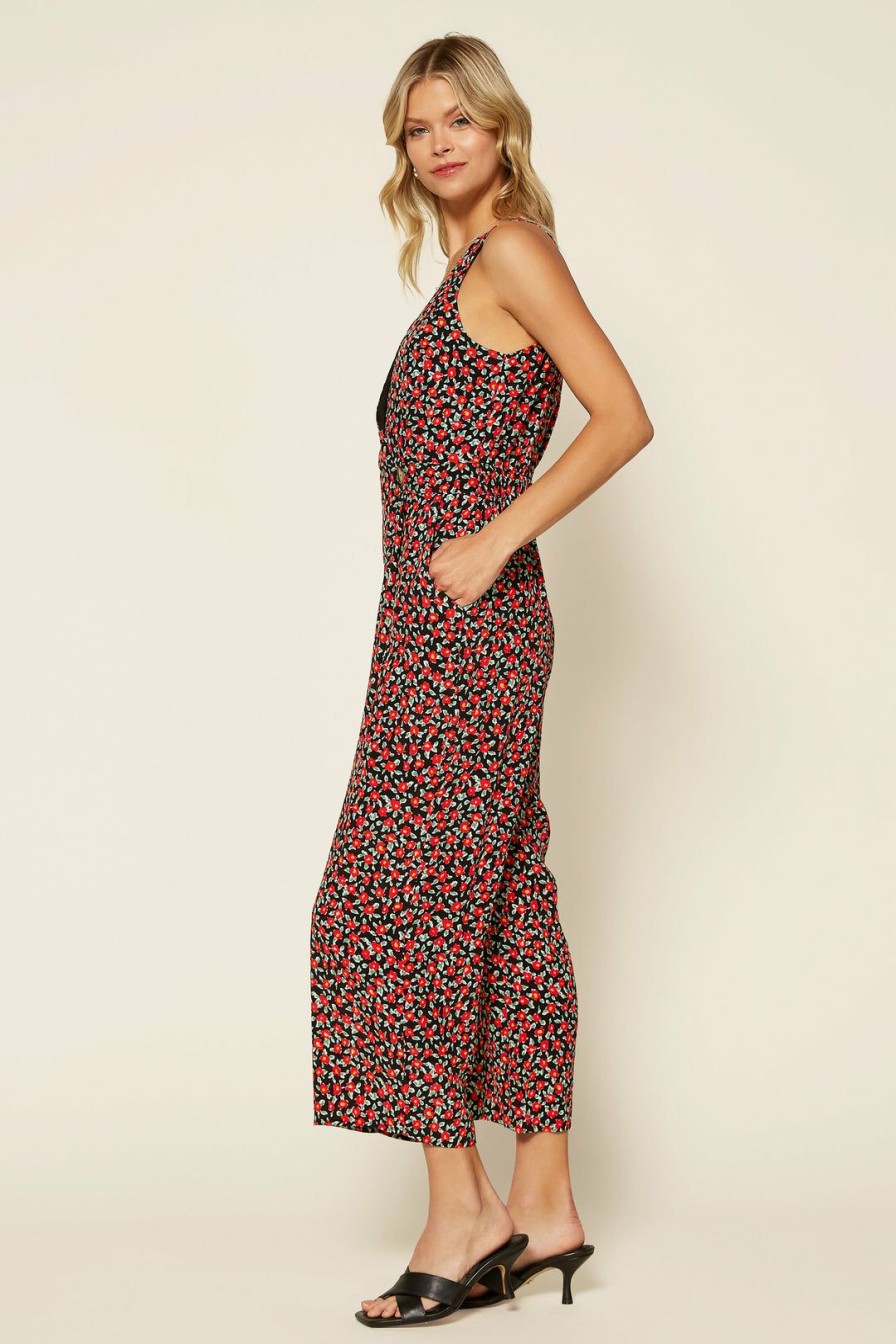 Clothing Skies Are Blue | Skies Are Blue Clothing Ditsy Floral Jumpsuit Black-Red