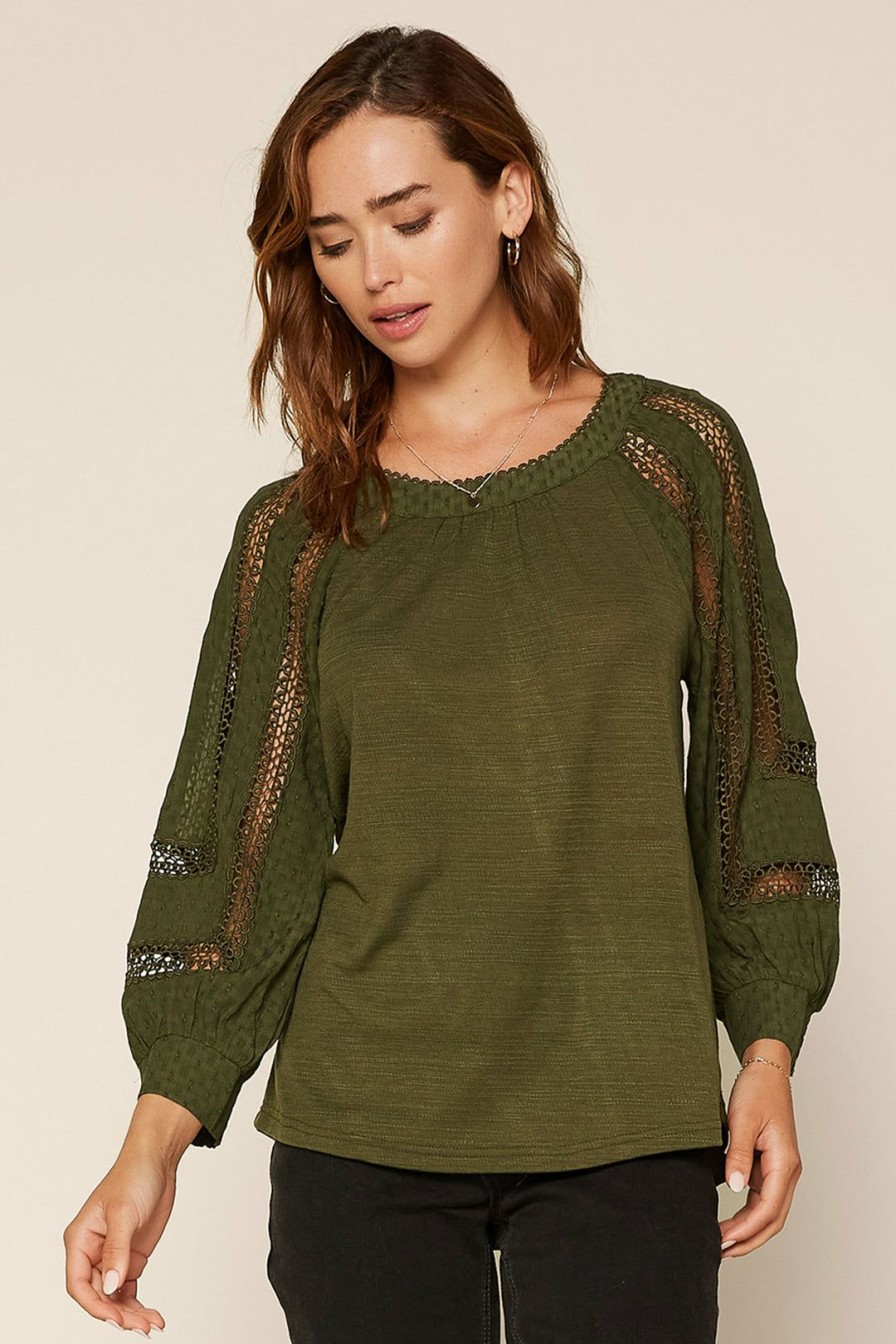 Clothing Skies Are Blue | Skies Are Blue Crochet Trim Knit Top Clothing Olive