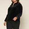 Plus Size Skies Are Blue | Skies Are Blue Plus Size Velvet Button Down Top Black