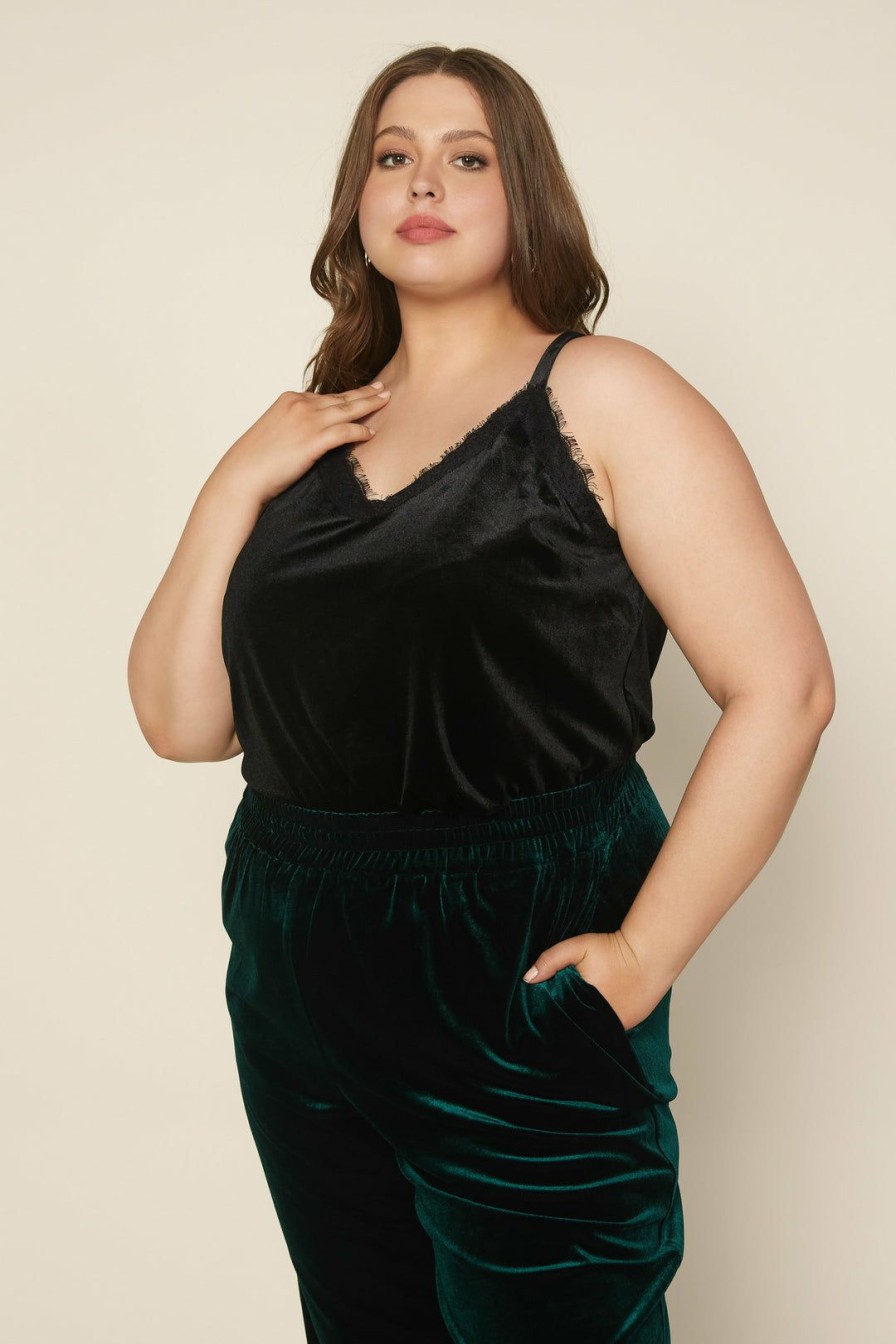 Plus Size Skies Are Blue | Skies Are Blue Plus Size Lace Trim Velvet Cami Clothing Black