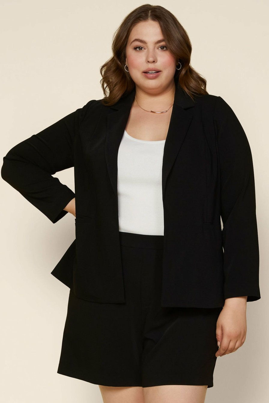 Plus Size Skies Are Blue | Skies Are Blue Clothing Plus Size Welt Pocket Blazer Black