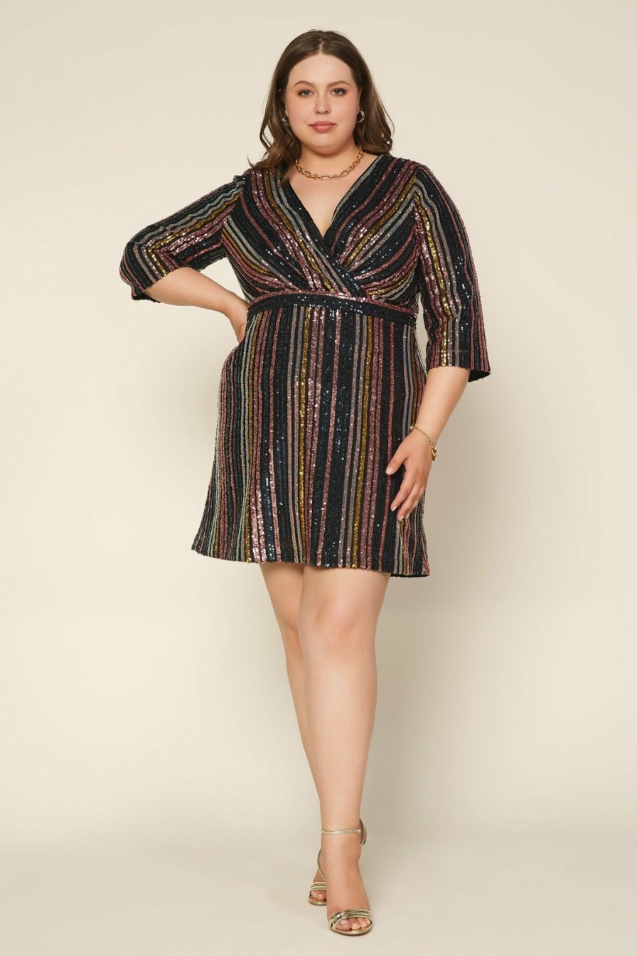 Plus Size Skies Are Blue | Skies Are Blue Plus Size Striped Sequin Dress Clothing Navy/Pink