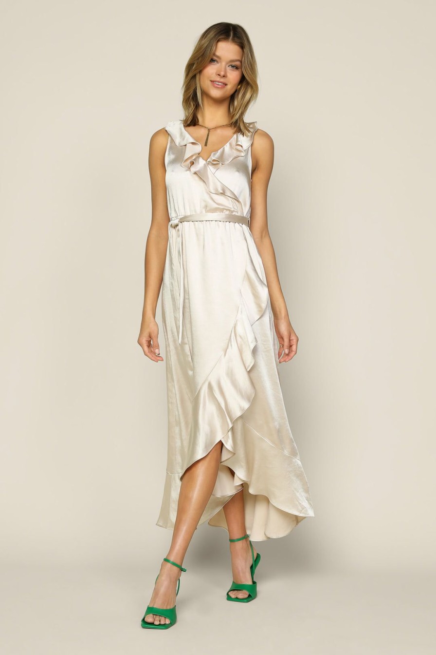 Clothing Skies Are Blue | Skies Are Blue New In Clothing Satin Ruffled Maxi Dress Champagne