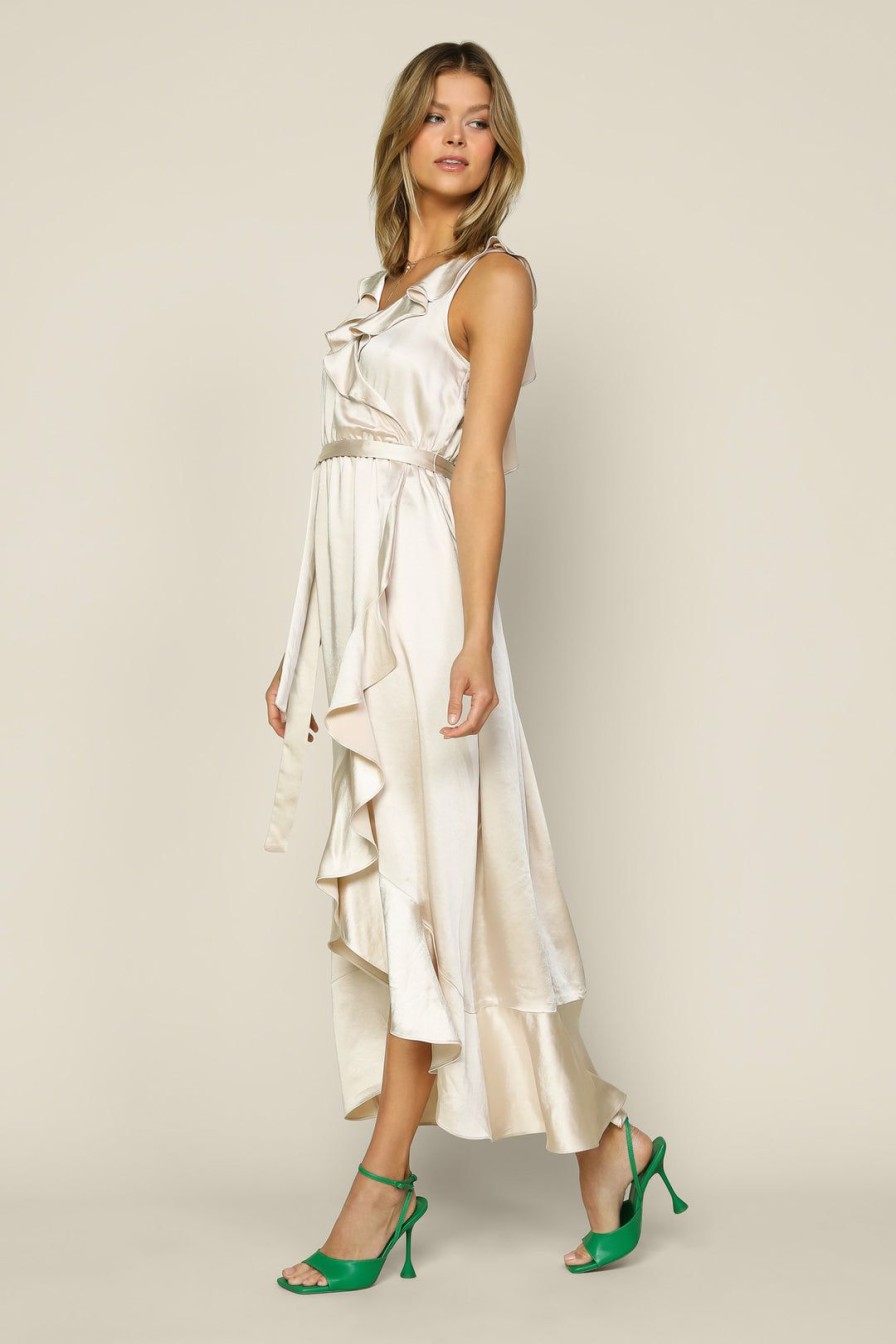 Clothing Skies Are Blue | Skies Are Blue New In Clothing Satin Ruffled Maxi Dress Champagne